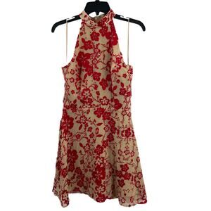 Devlin High Neck‎ Red Floral Dress Size 6 New